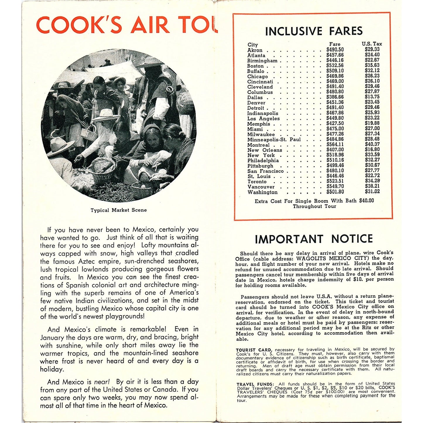 Cook's Air Tours Mexico Winter-Spring Seasons 1947-48 Travel Brochure TH2-TB2