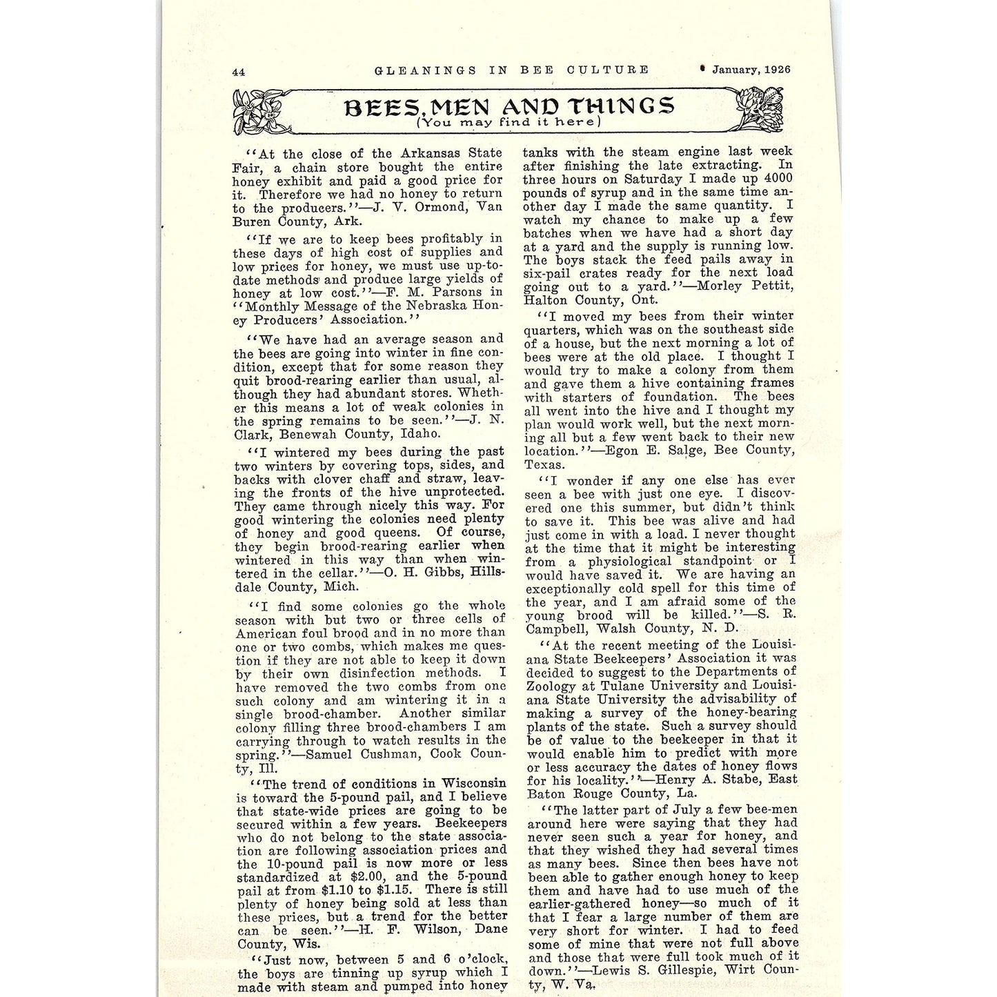 Gleaned by Asking Geo. S. Demuth 2 Page Beekeeping Article 1926 AG3-9