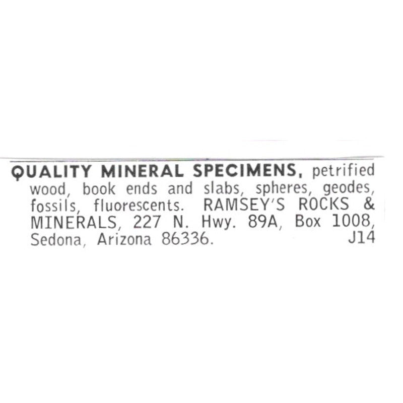 Ramsey's Rocks & Minerals Quality Specimens Sedona AZ 1972 Ad AF8-S24