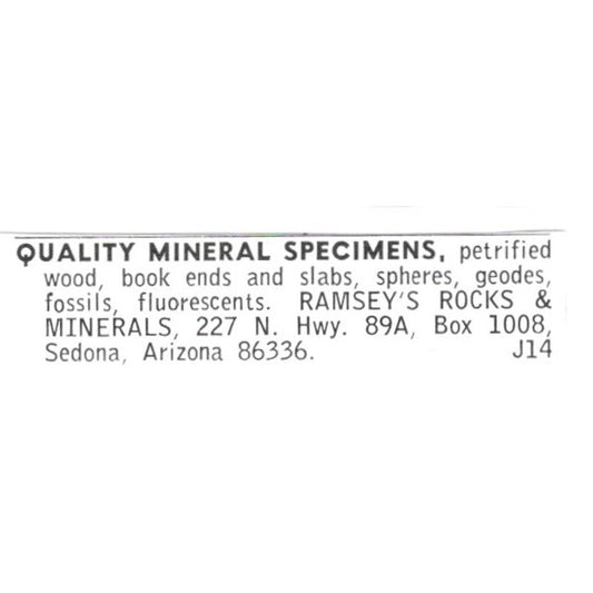 Ramsey's Rocks & Minerals Quality Specimens Sedona AZ 1972 Ad AF8-S24