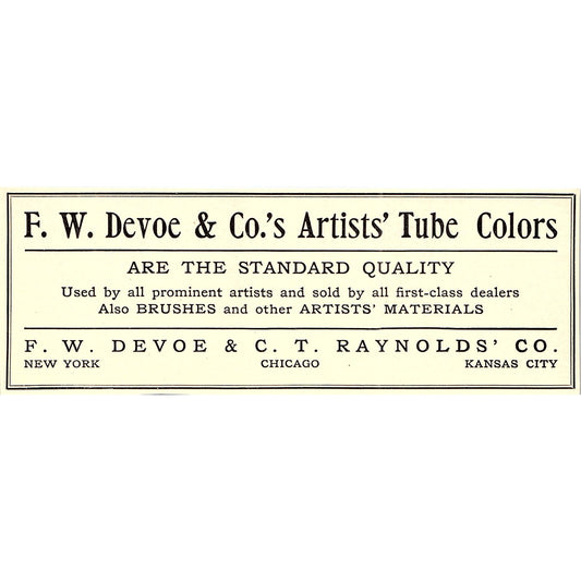 F.W. Devoe & C.t. Raynolds Co Artists Tube Colors - 1908 Ad AF5-5