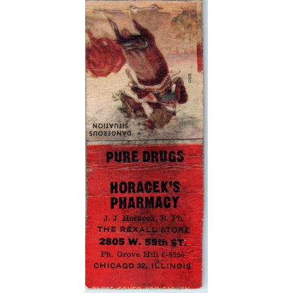 Horacek's Pharmacy Rexall Chicago IL Cowboy Vintage Matchbook Cover SF4-Y5