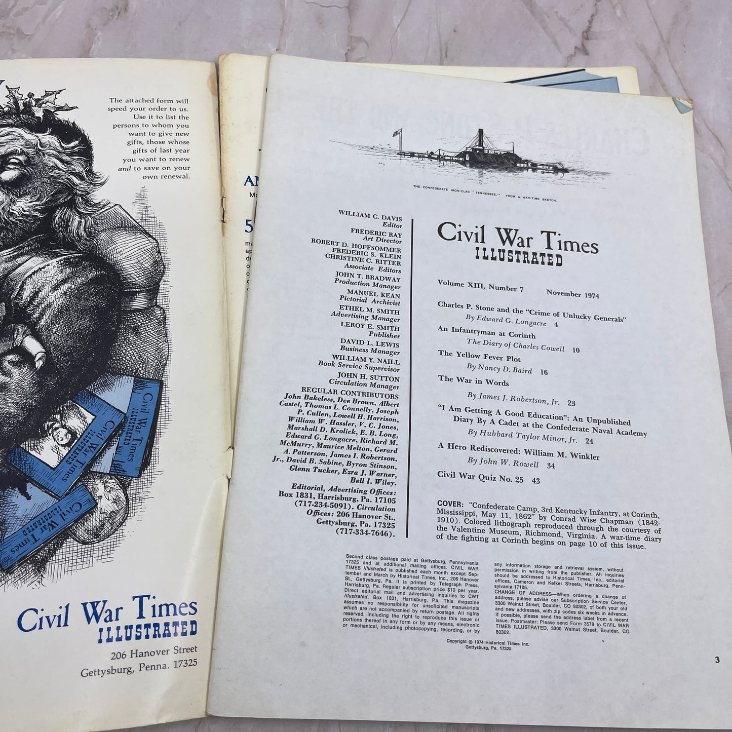 1974 Nov - Civil War Times Magazine - 3rd Kentucky Infantry at Corinth Camp M21