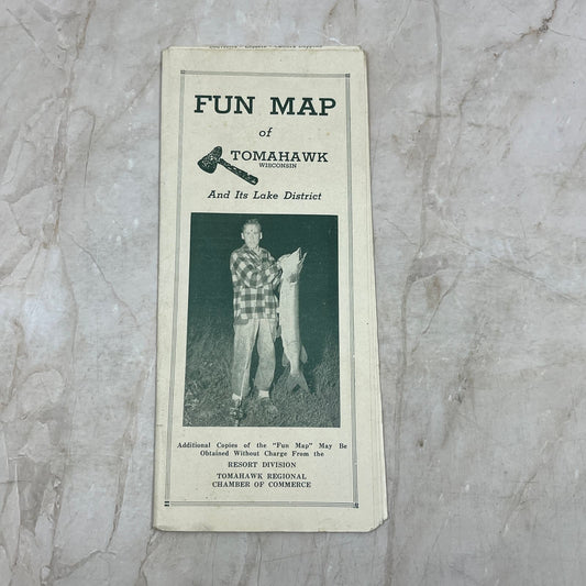 c1940 Fun Map of Tomahawk Wisconsin Fold Out Map & Travel Guide AE3