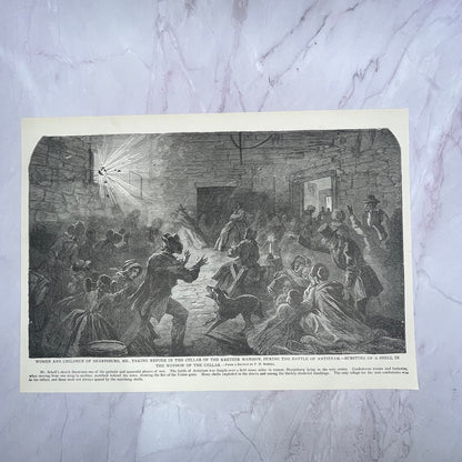 Civilian Refuge in Kretzer Mansion at Battle of Antietam 1890s Engraving V14-6