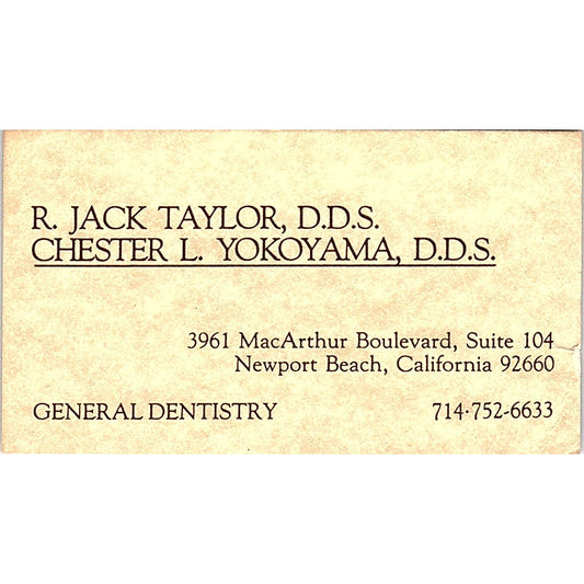 R. Jack Taylor Chester L Yokoyama Dentistry Newport Beach Business Card SE3-B15
