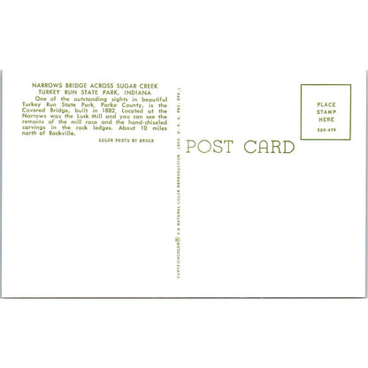 Narrows Bridge Sugar Creek Indiana Vintage Covered Bridge Postcard PD6