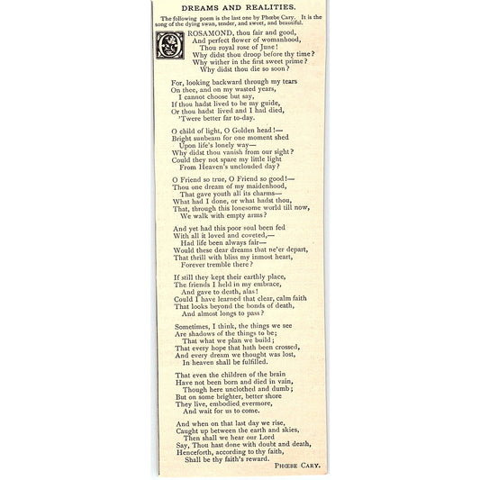 Dreams and Realities - Phoebe Cary 1884 Poem AG3-1