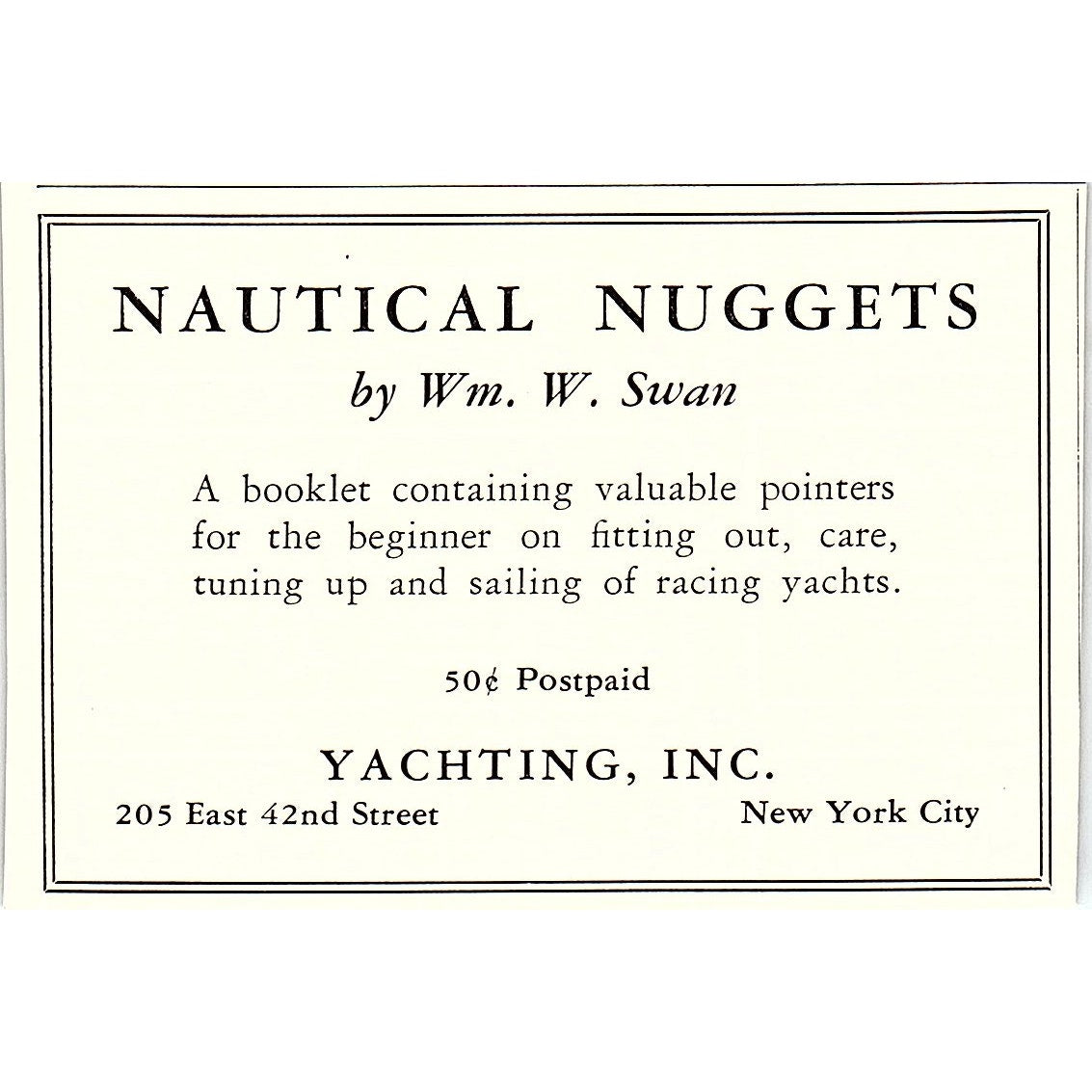 Wm. W. Swan Nautical Nugget Yachting Inc NYC 1932 Ad AG2-M19