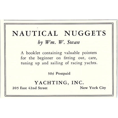 Wm. W. Swan Nautical Nugget Yachting Inc NYC 1932 Ad AG2-M19