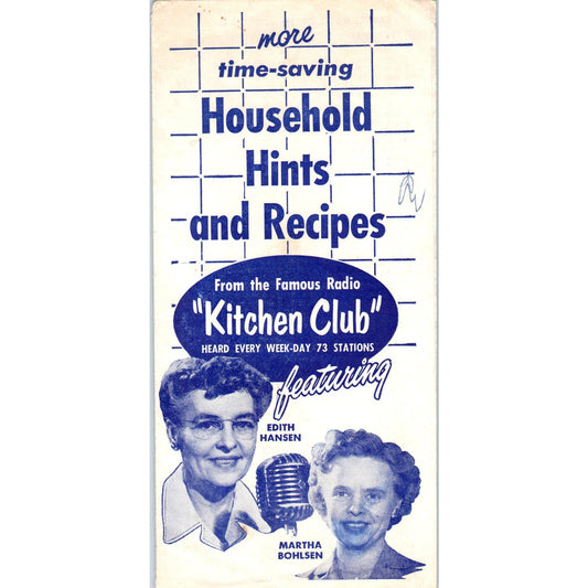 c1950 Radio Kitchen Club Recipes Brochure Edith Hansen Martha Bohlsen AE2