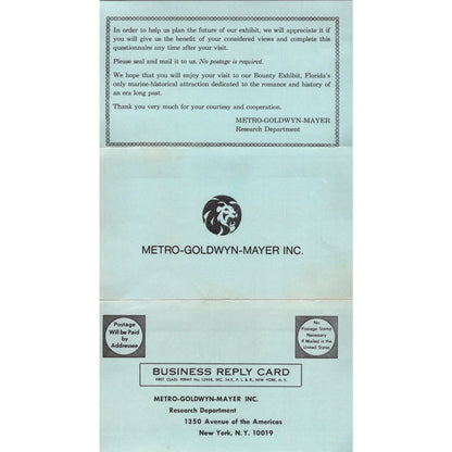Metro Goldwyn Mayer MGM Research Poll Vintage Postal Mailing Card AI9-M27