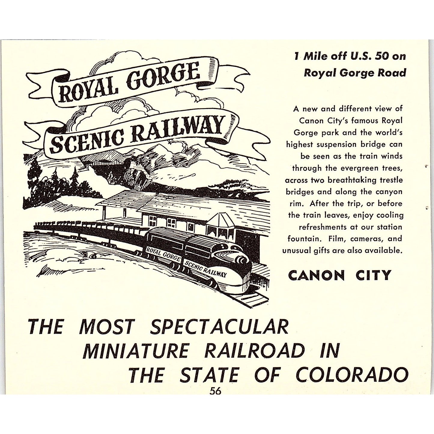 Royal Gorge Scenic Railway Canon City CO 1958 Ad AG1-H5