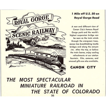 Royal Gorge Scenic Railway Canon City CO 1958 Ad AG1-H5