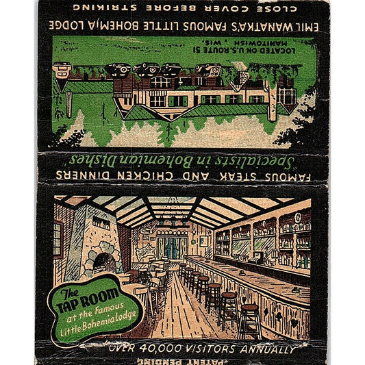 Emil Wanatka's Famous Little Bohemia Lodge Manitowish WI Large Matchbook TH2-Y3