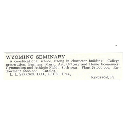 Wyoming Seminary L.L. Sprague Kingston PA 1924 Magazine Ad AD8-O7