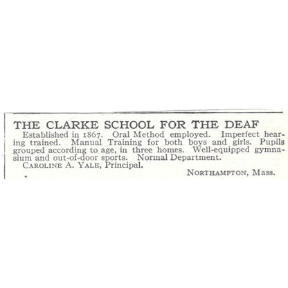 The Clarke School for the Deaf Caroline A. Yale Northampton c1918 Ad AE5-SV2