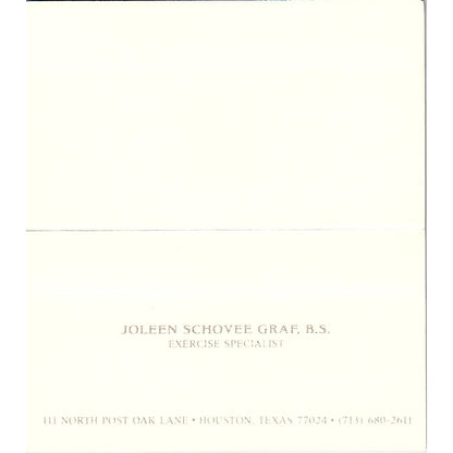 Exercise Specialist Joleen Schovee Graf Houston TX, Vintage Business Card SB4-B2