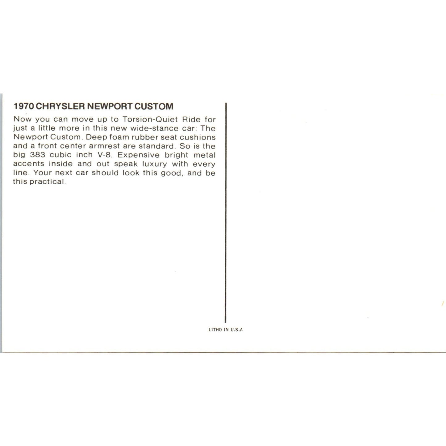 1970 Chrysler Newport Custom Sedan Yellow Vintage Postcard PC12