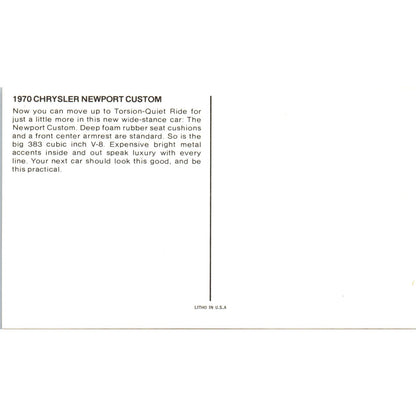 1970 Chrysler Newport Custom Sedan Yellow Vintage Postcard PC12