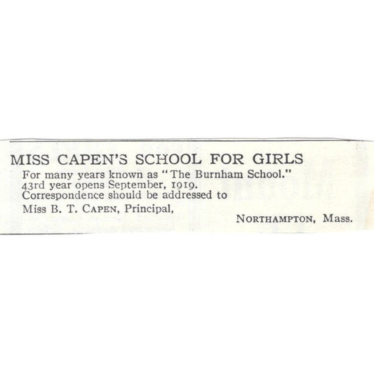 B.T. Capen's School For Girls Northampton c1918 Original Advertisement AE5-SA8