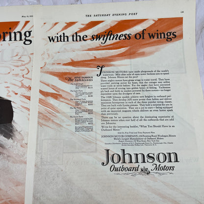 Johnson Outboard Motors 2 Pages 1928 Original Magazine Advertisement FL6-8