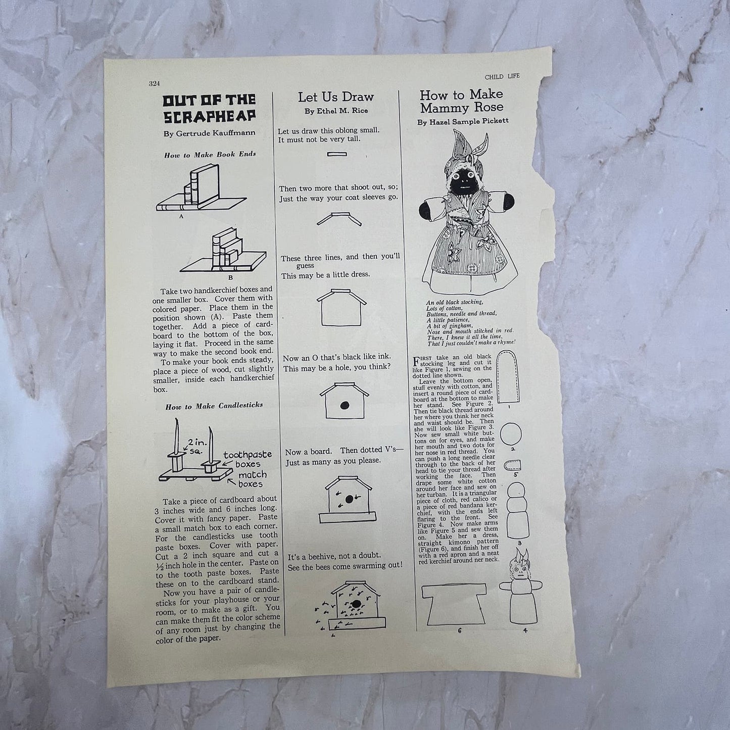 1936 Crafts for Children Clipped from Child Life Magazine FL6-1