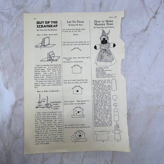 1936 Crafts for Children Clipped from Child Life Magazine FL6-1