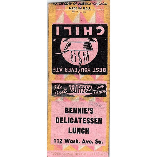 Bennie's Delicatessen Lunch 112 Washington Ave So Minneapolis Matchbook SF3-Y2