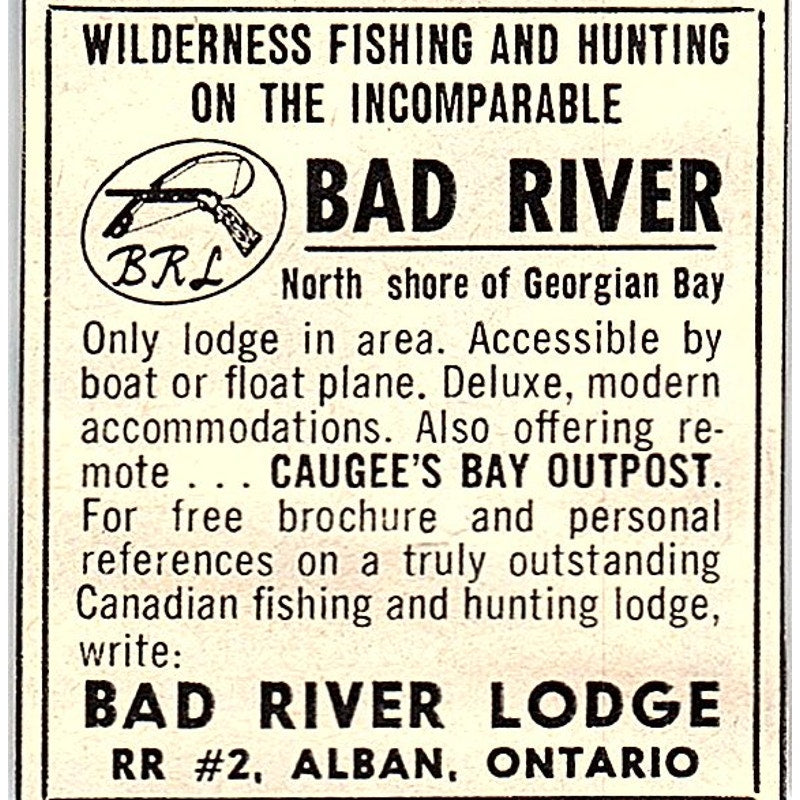 Caugee's Bay Outpost Bad River Lodge Alban Ontario Canada 1977 Ad AF6-M3