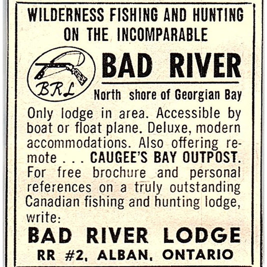 Caugee's Bay Outpost Bad River Lodge Alban Ontario Canada 1977 Ad AF6-M3