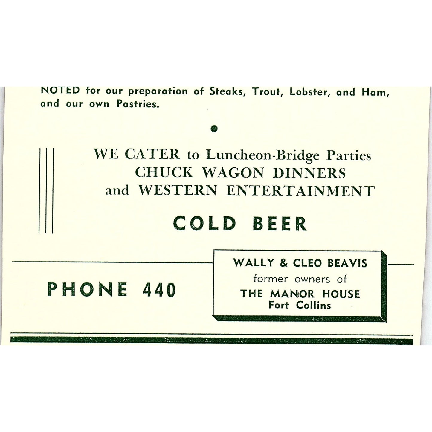 The Old Plantation Restaurant C. Warren Chapman 1957 Estes Park CO Ad AG4-H1