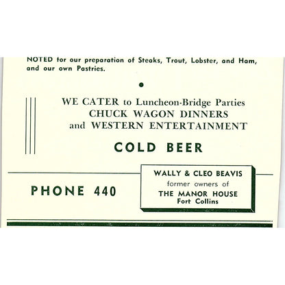 The Old Plantation Restaurant C. Warren Chapman 1957 Estes Park CO Ad AG4-H1