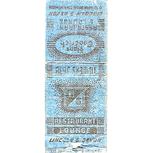 Hans Goodrich Restaurant Lincoln E Devon Vintage Matchbook Cover SF3-Y7