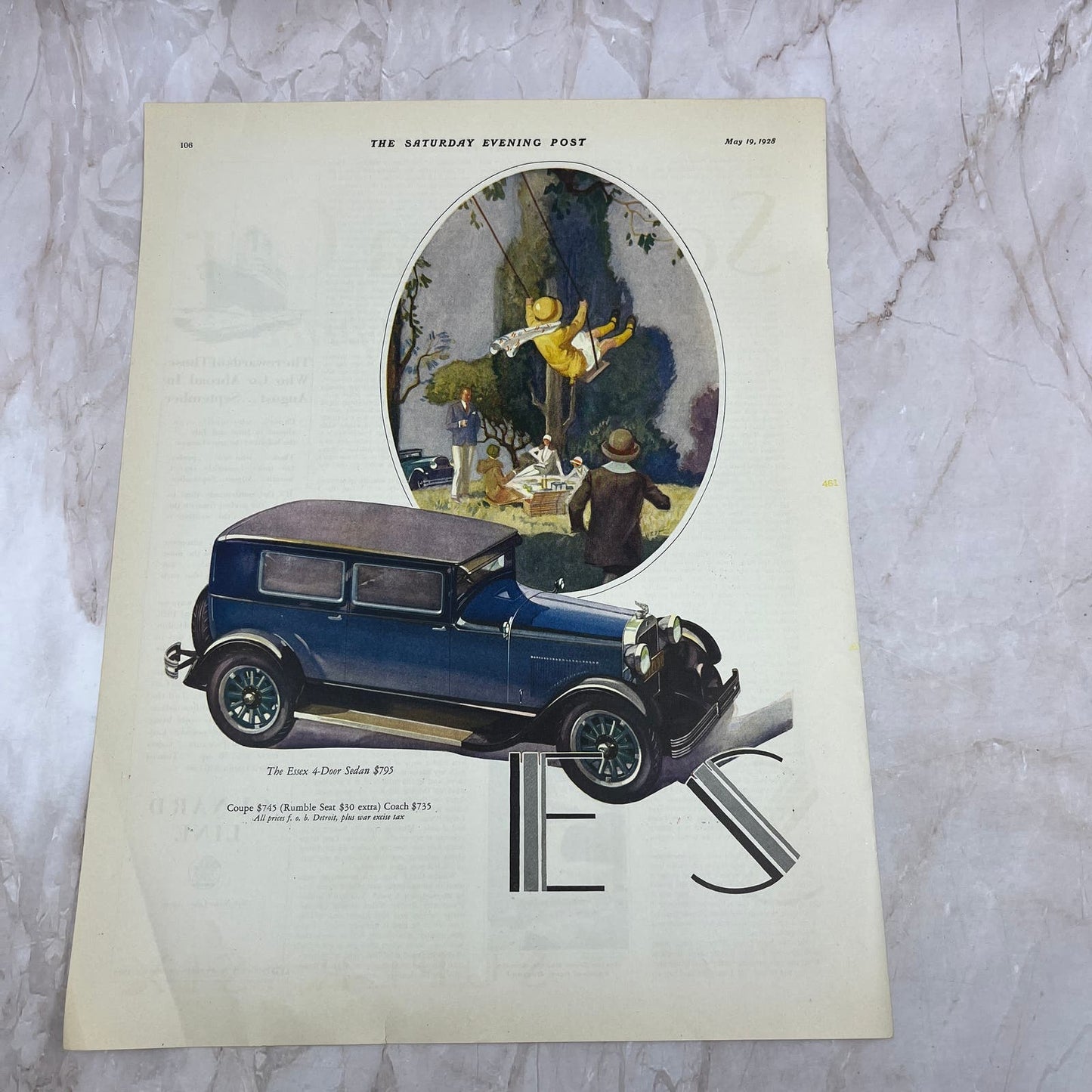 Essex Super Six Sedan 2 Pages 1928 Original Magazine Advertisement FL6-8
