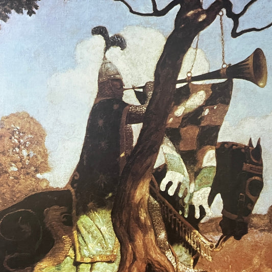 King Arthur Green Knight Preparing to Battle NC Wyeth Vintage Art Print 10x12 V6