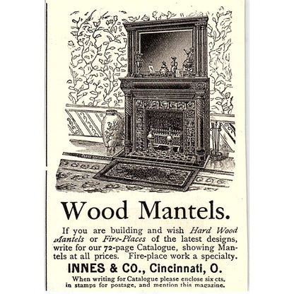 Innes & Co Wood Mantels, Fire Places Cincinnati Ohio 1892 Ad AG2-M11