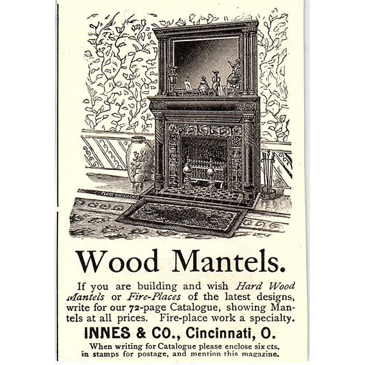 Innes & Co Wood Mantels, Fire Places Cincinnati Ohio 1892 Ad AG2-M11