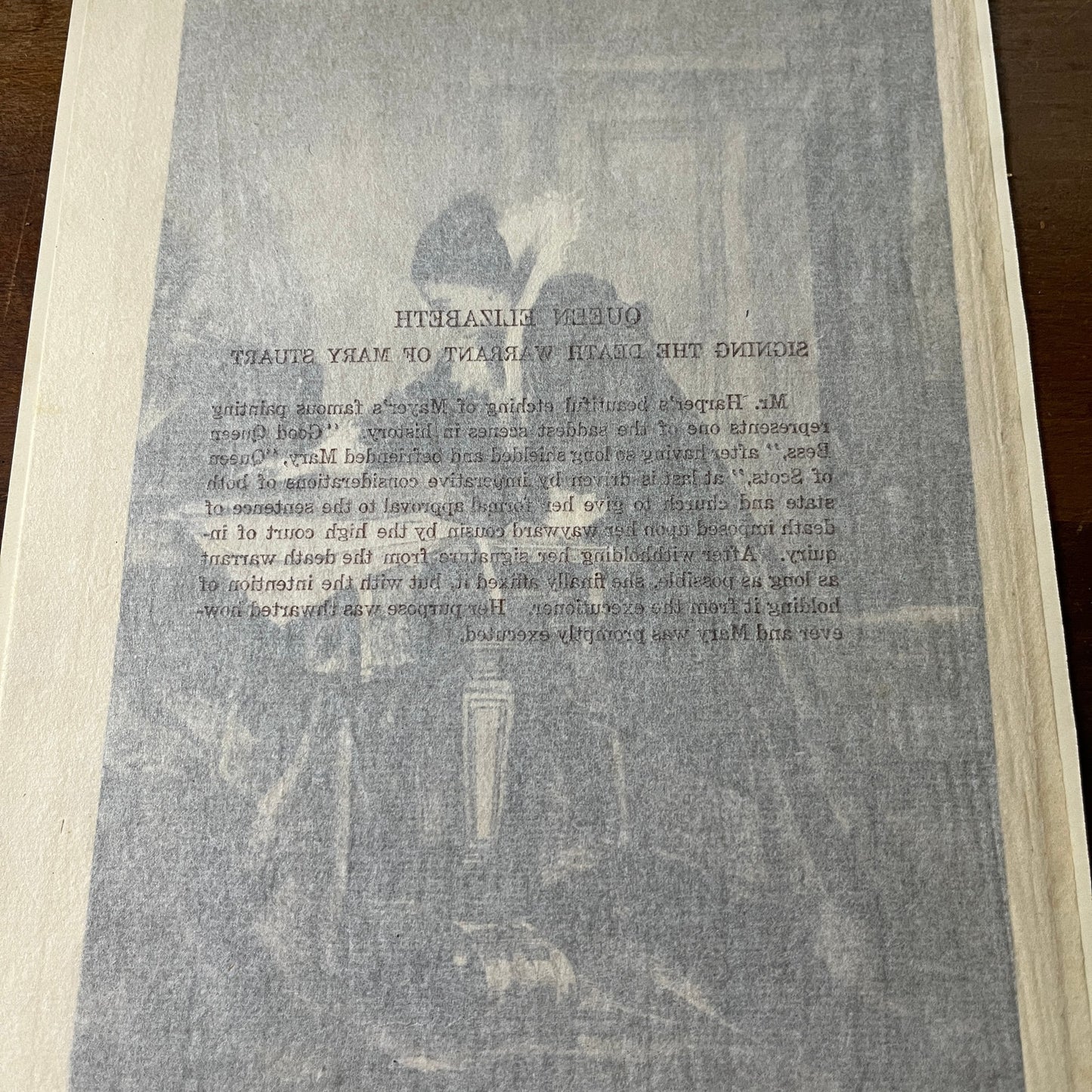 Queen Elizabeth Signing Death Warrant of Mary Stuart 1911 Engraving Print D19