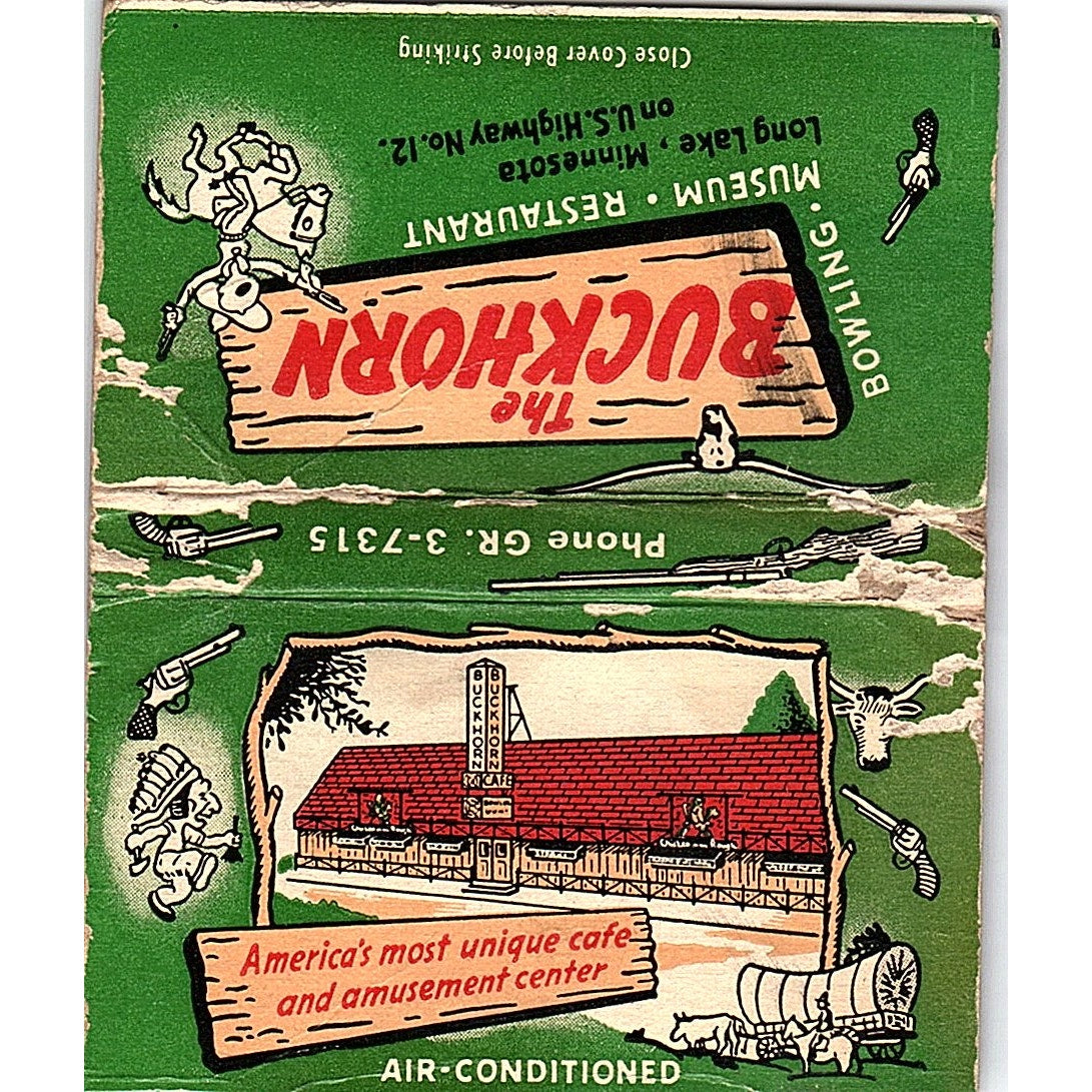 The Buckhorn Bowling Museum Restaurant Long Lake MN Large Matchbook Cover ML1-8