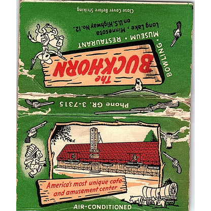 The Buckhorn Bowling Museum Restaurant Long Lake MN Large Matchbook Cover ML1-8