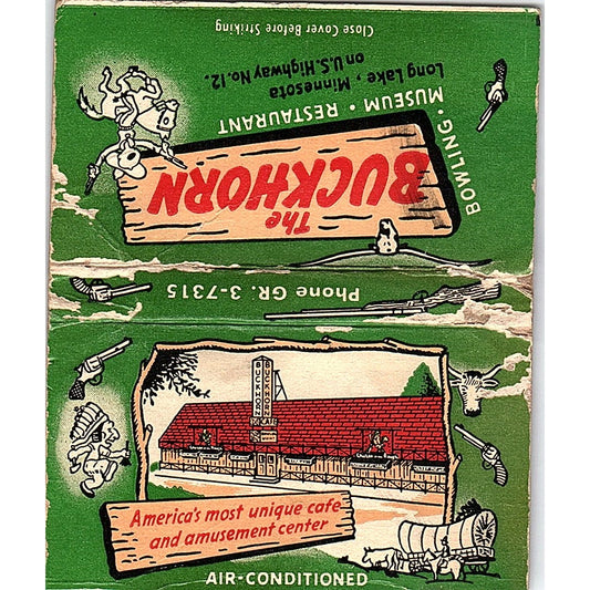 The Buckhorn Bowling Museum Restaurant Long Lake MN Large Matchbook Cover ML1-8