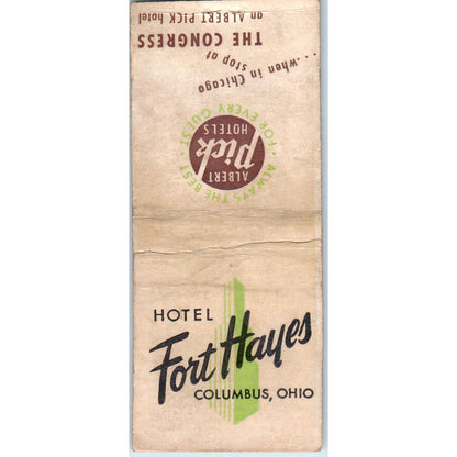 Hotel Fort Hayes Columbus Ohio Vintage Matchbook Cover SD4-Y7