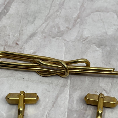 Vintage Swank MCM Mod Lover's Knot Gold Tone Cufflinks & Tie Bar Set SE5