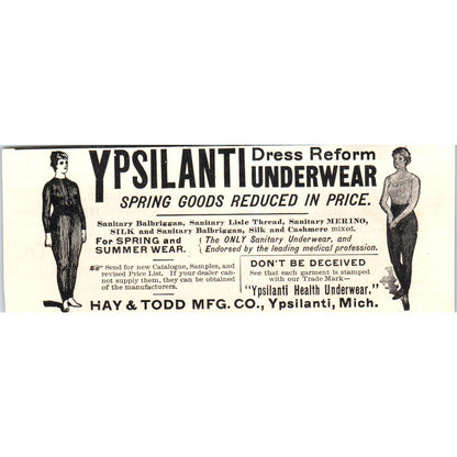 Ypsilanti Underwear Hay & Todd Mfg Co Ypsilanti MI c1890 Victorian ad AE8-CH3