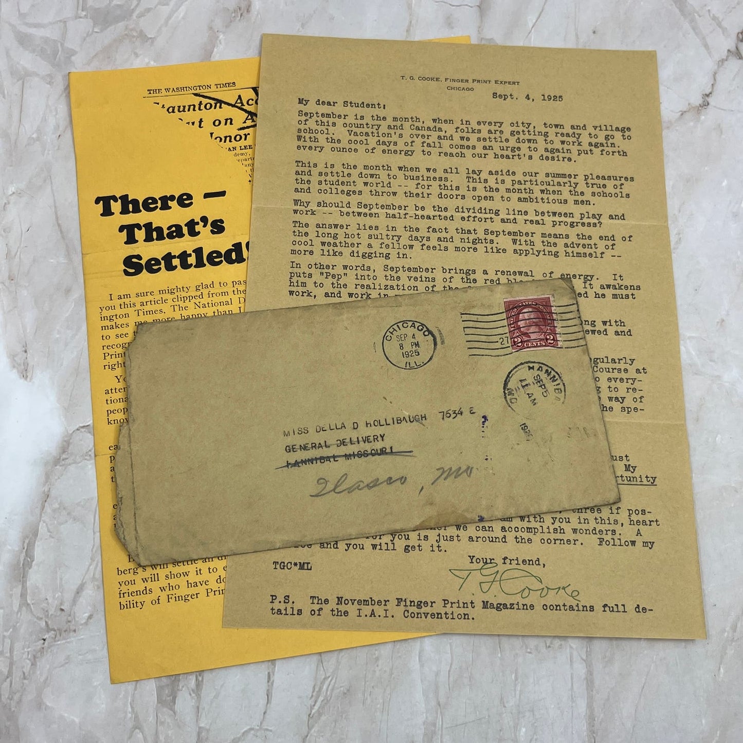 1925 T.J. Cooke Finger Print Expert Chicago Ephemera Lot AE4