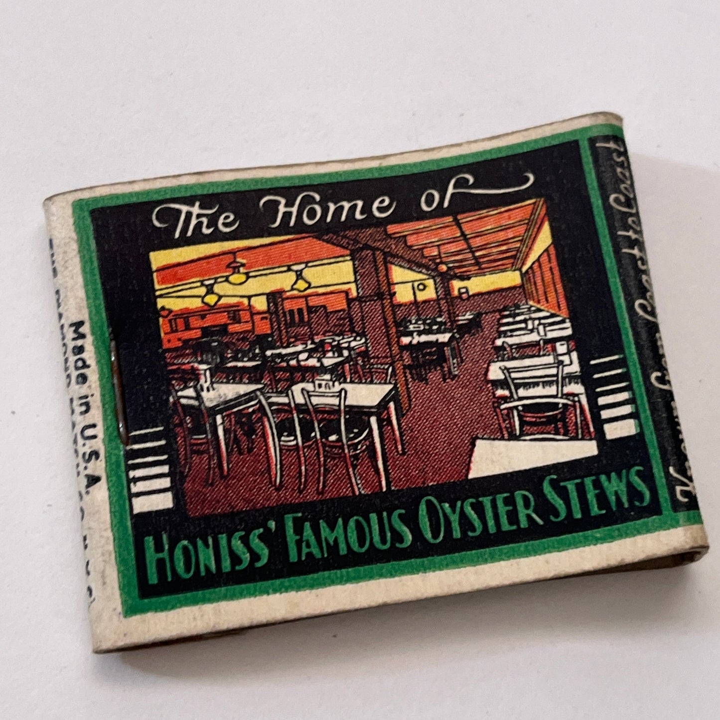 Honiss Oyster House Co Inc Hartford CT Vintage Matchbook Cover TB6-MB1-7