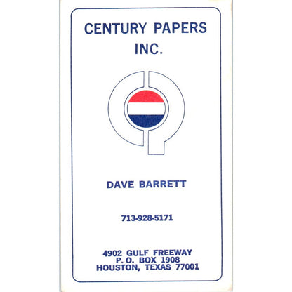 Dave Barrett Century Papers Inc Houston TX Vintage Business Card SE3-B4