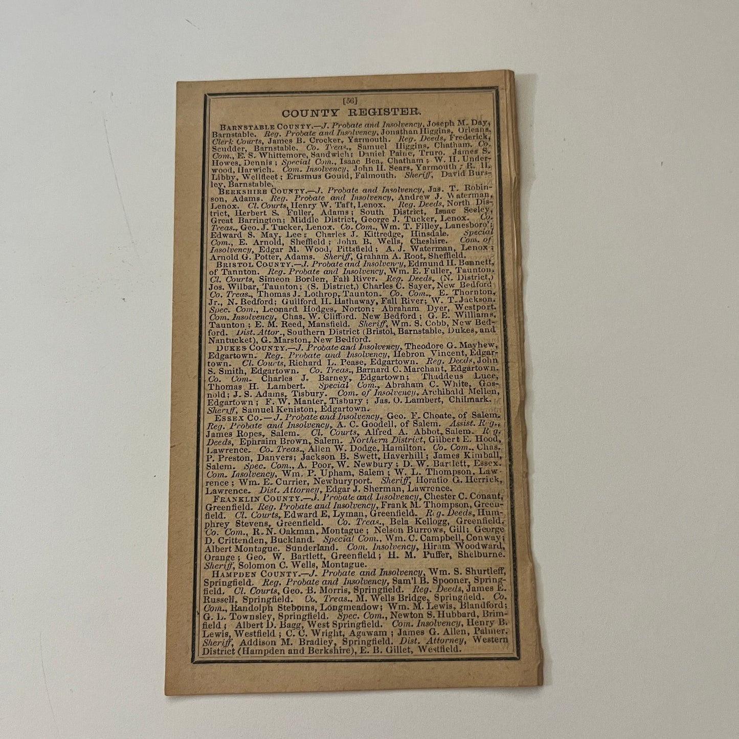 MA State Police Soldiers' Messenger Corps Listings 1871 Almanac Clipping SAI2-H4