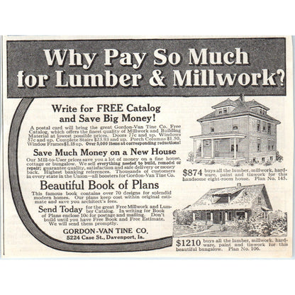 Gordon-Van Tine Co Lumber Millwork Davenport IA 1913 Magazine Advert AE7-N7